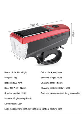 블루 태양 및 USB 충전 자전거 라이트 2000mAh MTB 도로 자전거를위한 전면 전등