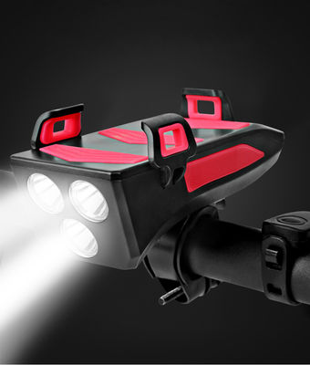 USB 재충전 가능한 LED 자전거 헤드라이트 자전거 호른 전화기 홀더 야간 승차용 전원