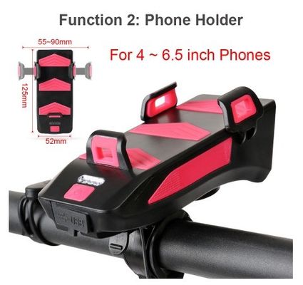 USB 재충전 가능한 LED 자전거 헤드라이트 자전거 호른 전화기 홀더 야간 승차용 전원